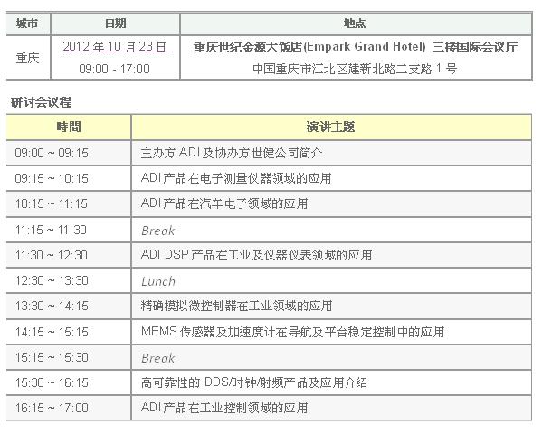 《國際電子商情》世健公司  10月 重慶“ADI產(chǎn)品在工業(yè)儀器儀表類及汽車電子領(lǐng)域的應(yīng)用”研討會